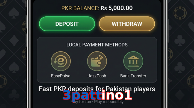 Deposit and withdrawal screen with PKR methods